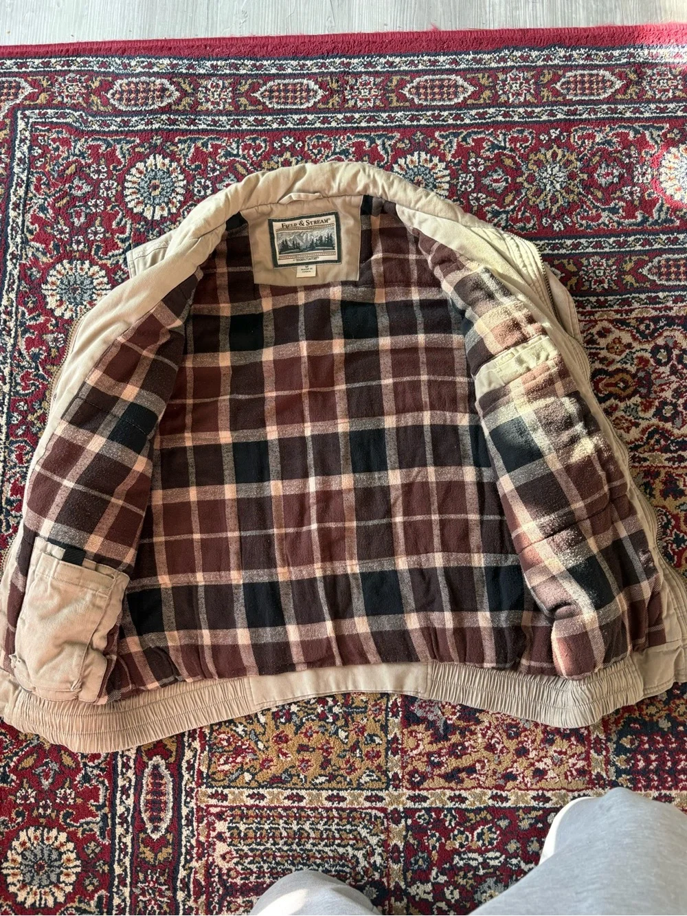 Field and Stream Flannel Quilted Hunting Vest Khaki Size Medium, Vintage, EUC
